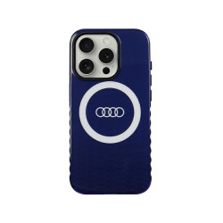 Audi Coque bleu marine pour iPhone 15 Pro. logo IML. MagSafe