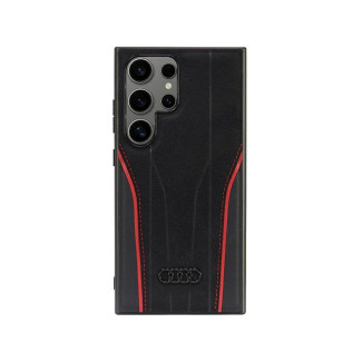Audi Coque noire-rouge pour Samsung Galaxy S24 Ultra en cuir. MagSafe