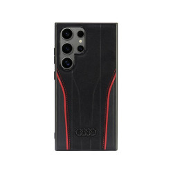 Audi Coque noire-rouge pour Samsung Galaxy S24 Ultra en cuir. MagSafe