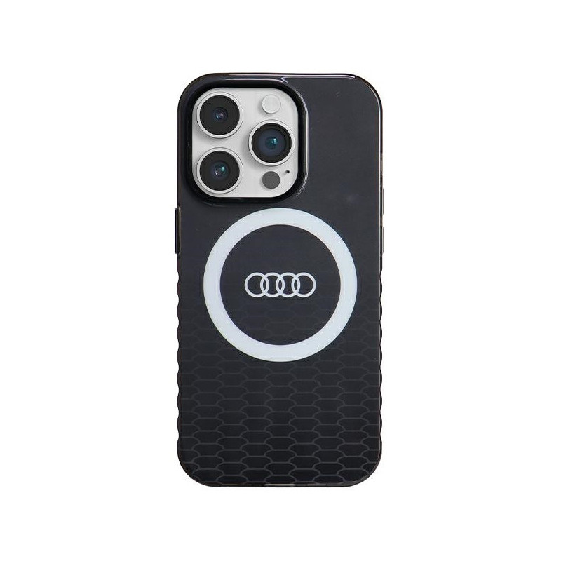 Audi Coque rigide noire pour iPhone 14 Pro. grand logo IML. MagSafe
