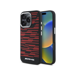 AMG Coque noire pour iPhone 16 Pro Max en silicone. lignes rouges. MagSafe