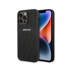 AMG Coque rigide noire pour iPhone 14 Pro Max cuir lignes courbes + MagSafe