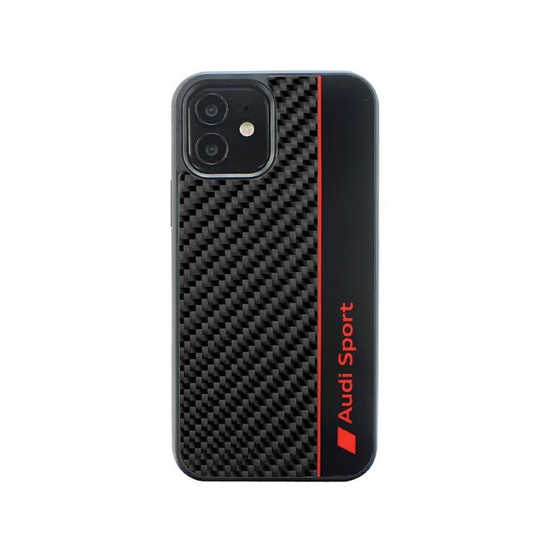Audi Coque rigide noire pour iPhone 12/12 Pro. bande en fibre de carbone