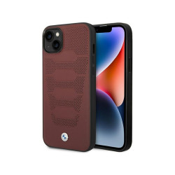 BMW Étui en cuir bordeaux pour iPhone 13/14/15 avec motif de sièges en cuir
