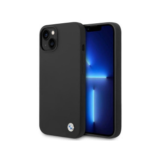 BMW Étui en silicone noir avec logo en métal pour iPhone 13/14/15