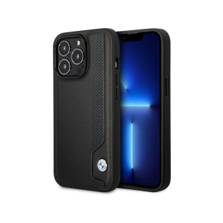 BMW Coque rigide noire pour iPhone 14 Pro Max Cuir Pois Bleus