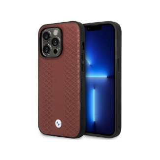 BMW Coque en cuir bordeaux iPhone 14 Pro Motif Diamant MagSafe