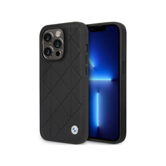 BMW Coque en cuir noir iPhone 14 Pro Matelassé