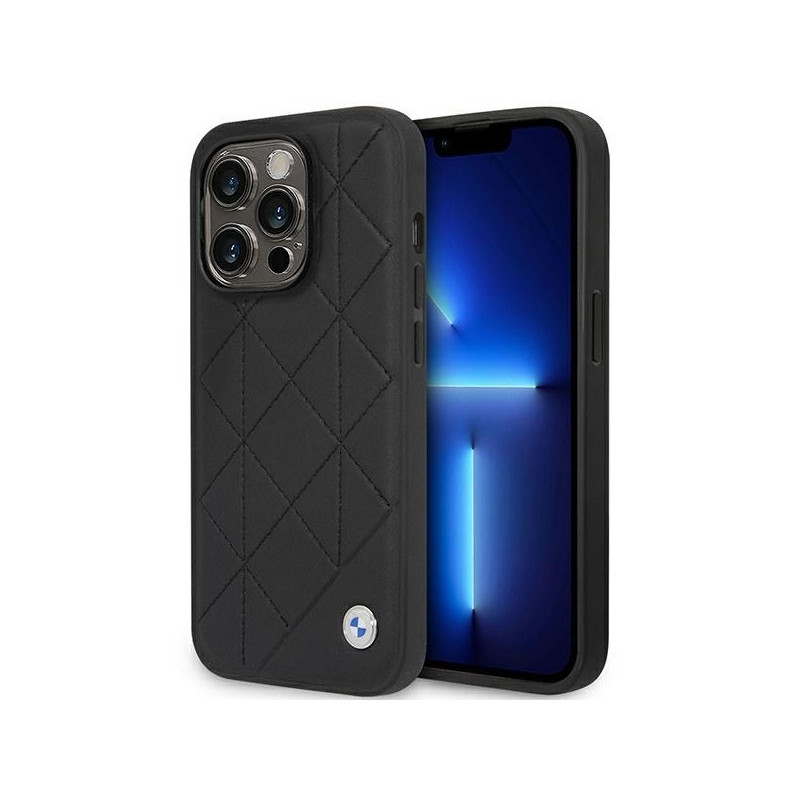 BMW Coque en cuir noir iPhone 14 Pro Matelassé BMW Coque en cuir noir iPhone 14 Pro Matelassé