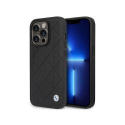 BMW Coque en cuir noir iPhone 14 Pro Matelassé