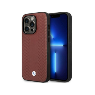 BMW Coque en cuir bordeaux iPhone 14 Pro Motif Diamant