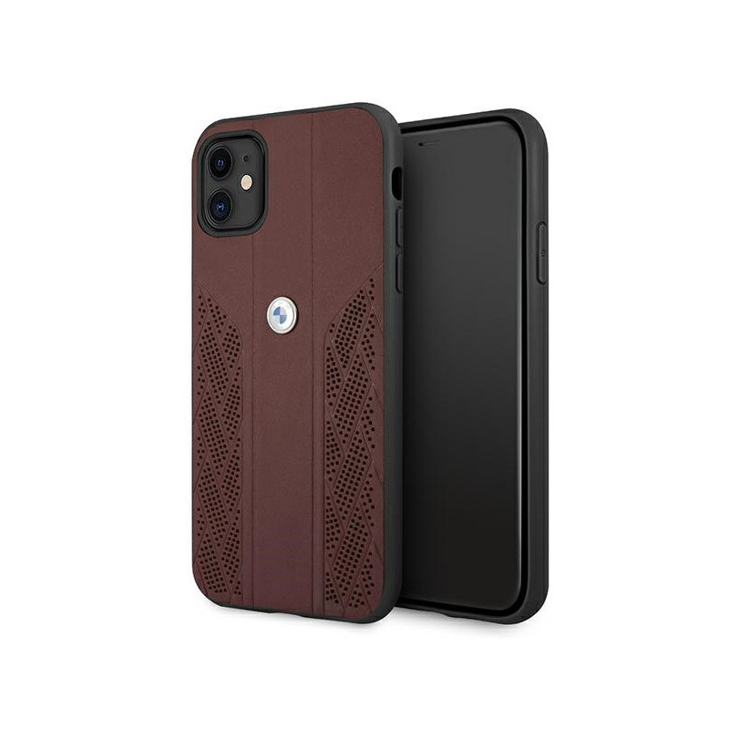 BMW iPhone 11/Xr red hardcase Leather Curve Perforate