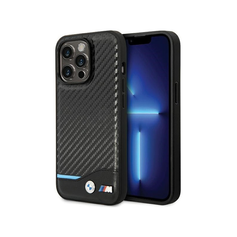 BMW iPhone 13 Pro Max black hardcase Leather Carbon