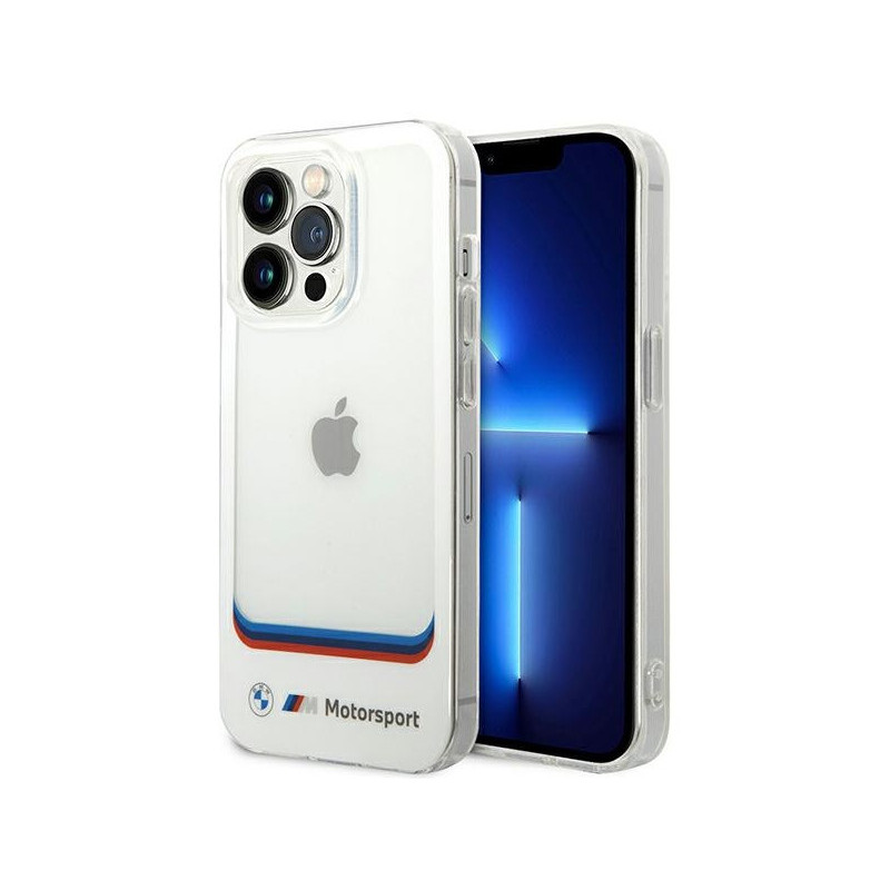 BMW Coque blanche transparente centrale pour iPhone 14 Pro Max