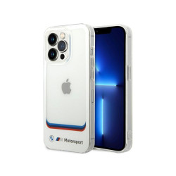 BMW Coque blanche transparente centrale pour iPhone 14 Pro Max