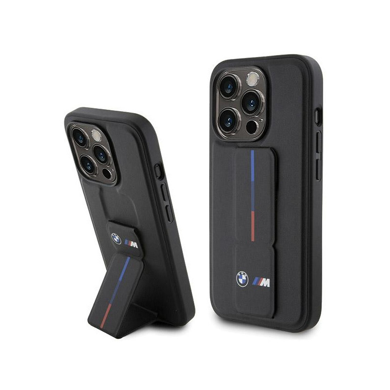 BMW Coque noire rigide Grip avec estampage chaud pour iPhone 15 Pro Max