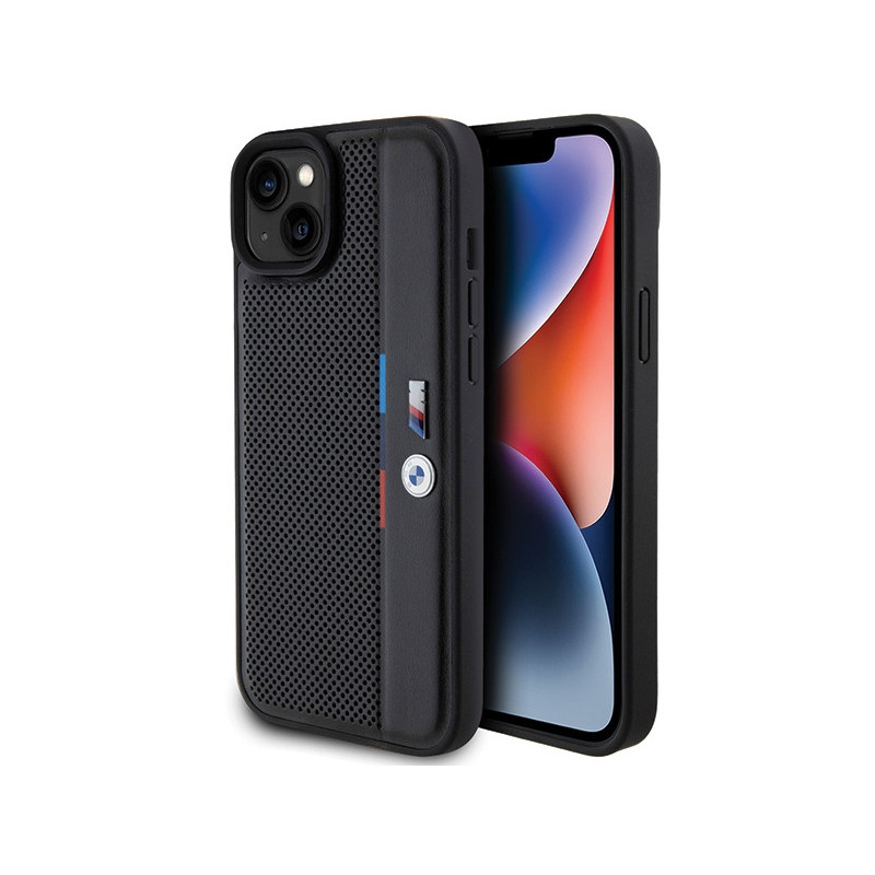 BMW iPhone 13/14/15 Coque Rigide Noire Perforée Ligne Tricolore BMW iPhone 13/14/15 Coque Rigide Noire Perforée Ligne Tricolore