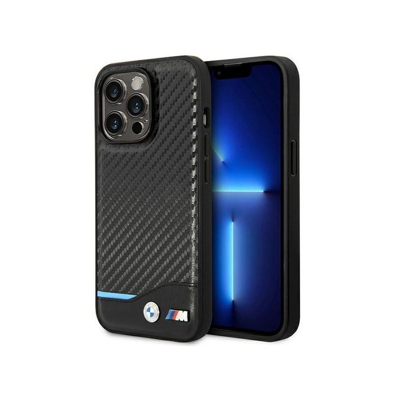 BMW Coque en cuir noir iPhone 14 Pro Carbone BMW Coque en cuir noir iPhone 14 Pro Carbone