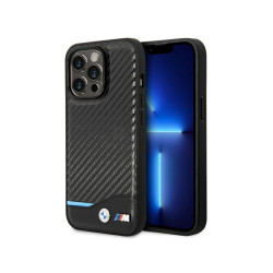 BMW Coque en cuir noir iPhone 14 Pro Carbone