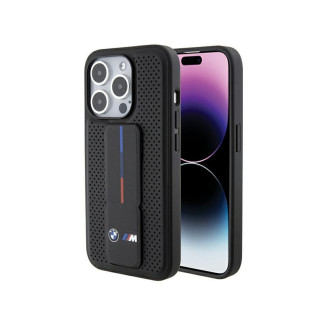 BMW Coque noire rigide Grip support lisse perforé pour iPhone 15 Pro Max