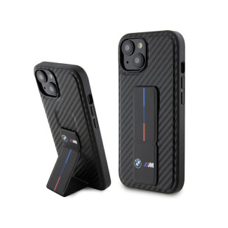 BMW iPhone 13/14/15 Coque Rigide Noire Grip Support Lisse & Carbone