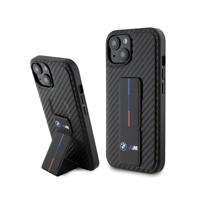 BMW iPhone 13/14/15 Coque Rigide Noire Grip Support Lisse & Carbone BMW iPhone 13/14/15 Coque Rigide Noire Grip Support Lisse & Carbone