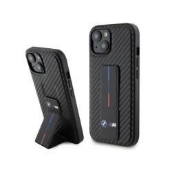 BMW iPhone 13/14/15 Coque Rigide Noire Grip Support Lisse & Carbone