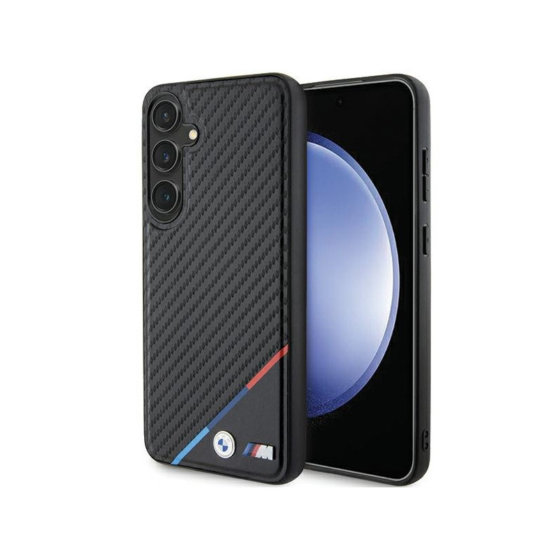 BMW Coque pour Samsung S24 S921 noire Carbone Ligne Tricolore MagSafe BMW Coque pour Samsung S24 S921 noire Carbone Ligne Tricolore MagSafe
