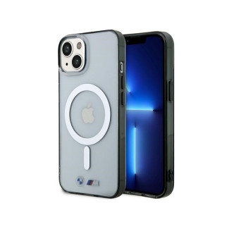 BMW Coque dure transparente iPhone 14 Plus/15 Plus Anneau Argent MagSafe