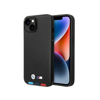BMW Étui en cuir noir pour iPhone 13/14/15 estampillage tricolore + MagSafe