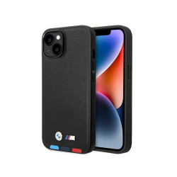 BMW Étui en cuir noir pour iPhone 13/14/15 estampillage tricolore + MagSafe