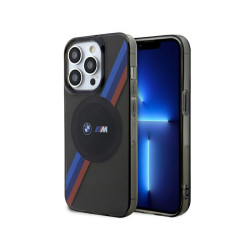 BMW Coque grise iPhone 14 Pro Rayures Tricolores MagSafe