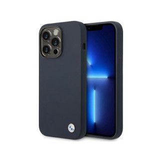 BMW Coque bleu marine en silicone avec logo pour iPhone 14 Pro MagSafe