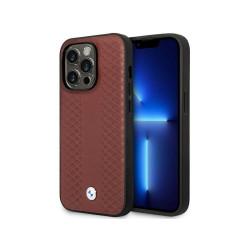 BMW Coque bordeaux en cuir à motif diamant pour iPhone 14 Pro Max MagSafe