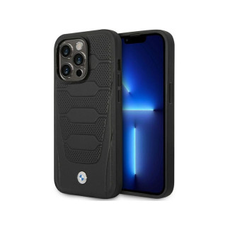 BMW Coque noire en cuir à motif sièges pour iPhone 14 Pro Max MagSafe