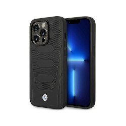 BMW Coque noire en cuir à motif sièges pour iPhone 14 Pro Max MagSafe