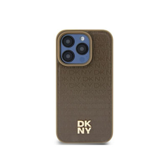 DKNY Coque rigide marron cuir logo métal MagSafe pour iPhone 13/14/15