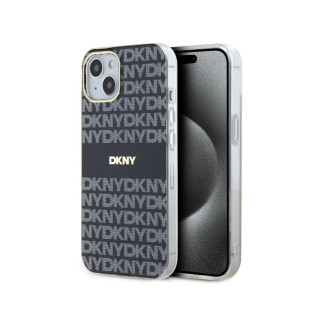 DKNY Coque noire pour iPhone 13/14/15 IML mono et rayures MagSafe