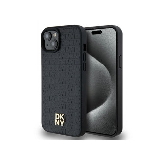 DKNY Coque noire pour iPhone 13/14/15 cuir motif logo en métal MagSafe