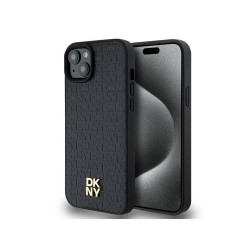DKNY Coque noire pour iPhone 13/14/15 cuir motif logo en métal MagSafe