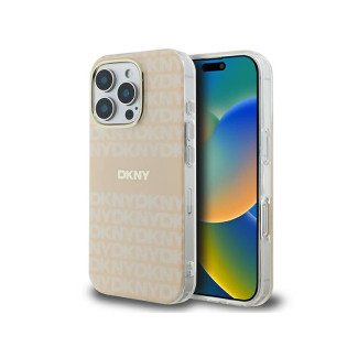 DKNY Coque iPhone 16 Pro rigide rose texture répétitive & rayures MagSafe