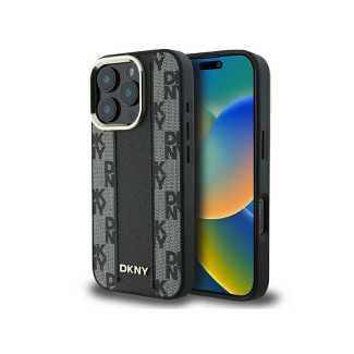 DKNY Coque pour iPhone 16 Pro rigide noire damier Magsafe