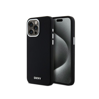 DKNY Coque rigide noire pour iPhone 15 Pro Max silicone logo métal MagSafe