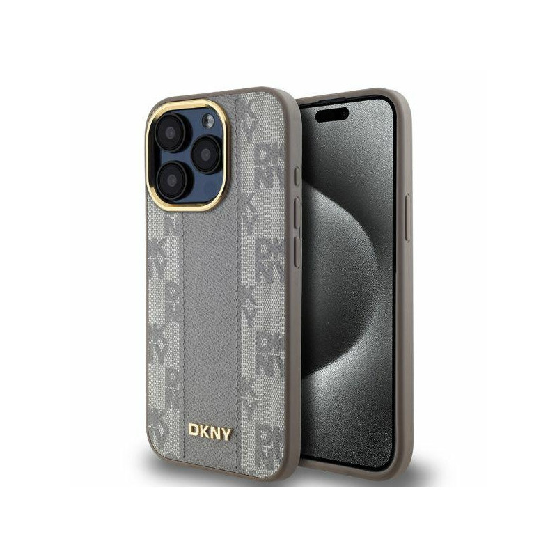 DKNY Coque pour iPhone 15 Pro Max Beige Cuir Motif Carreaux Mono MagSafe DKNY Coque pour iPhone 15 Pro Max Beige Cuir Motif Carreaux Mono MagSafe