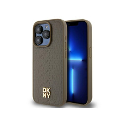 DKNY Coque rigide marron pour iPhone 15 Pro Max cuir motif logo MagSafe