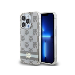DKNY Coque pour iPhone 15 Pro beige Quadrillé Motif Uni Bandes Imprimées