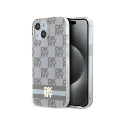 DKNY Coque beige pour iPhone 13/14/15 motif à carreaux et imprimé