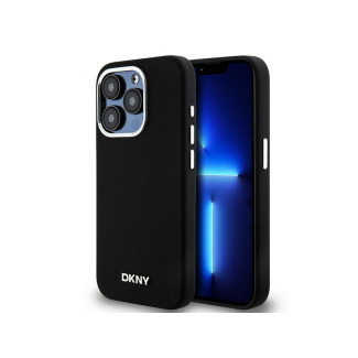 Coque pour iPhone 15 Pro DKNY Noire Silicone Logo Métal MagSafe