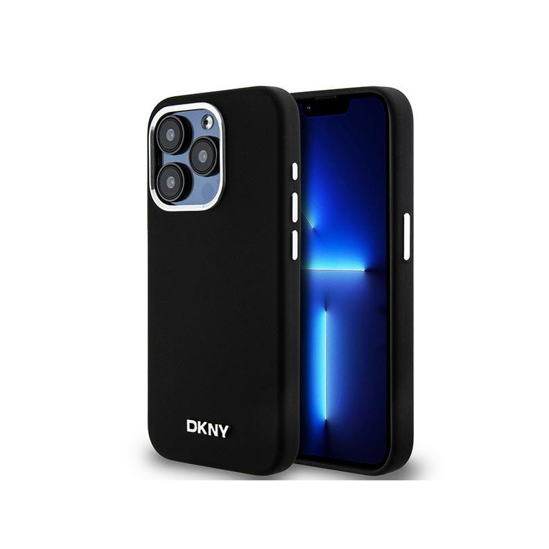 Coque pour iPhone 15 Pro DKNY Noire Silicone Logo Métal MagSafe Coque pour iPhone 15 Pro DKNY Noire Silicone Logo Métal MagSafe
