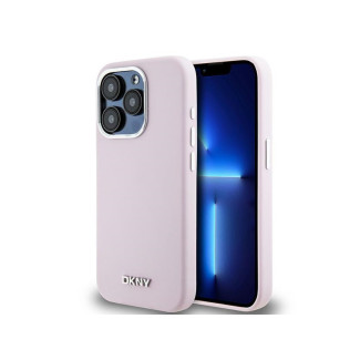 DKNY Coque iPhone 15 Pro rigide rose silicone petit logo métal MagSafe